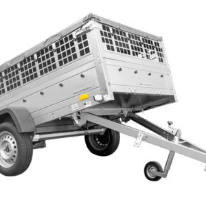 GRANDE REMORQUE 230X125 AVEC BÂCHE PLATE, RIDELLES GRILLAGÉES, ROUE JOCKEY ET TIGES DE SUPPORT BÂCHE – GARDEN TRAILER 230 KIPP